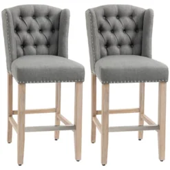 HOMCOM Counter Height Bar Stools Set Of 2, Upholstered 26.75" Seat Height Barstools, Breakfast Chairs With Nailhead-Trim & Tufted Back, Wood Legs -Homcom GUEST d35ff901 2e13 42b3 aca9 ad0012f9a5a4