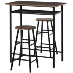 HOMCOM 3 Piece Counter Height Bar Table And Chairs Set, Space Saving Dining Table With 2 Matching Stools, Storage Shelf Metal Frame Footrest -Homcom GUEST d428ca5c bd95 4bd0 8919 f88ae38342a8