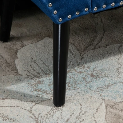 HOMCOM Modern Button Tufted Sitting Bench, Accent Fabric Upholstered Ottoman For Bedroom Or Living Room, Blue 5 HOMCOM Modern Button Tufted Sitting Bench, Accent Fabric Upholstered Ottoman For Bedroom Or Living Room, Blue - Image 5