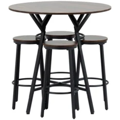 HOMCOM Industrial 5-Piece Bar Table And Chairs Set, Space Saving Dining Table With 4 Stools For Pub And Kitchen, Brown -Homcom GUEST d4ca71e7 e2d5 4df2 9c76 6cb30865ab28