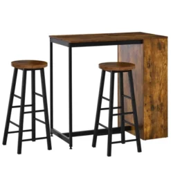 HOMCOM 3 Piece Industrial Dining Table Set, Counter Height Bar Table & Stools Set With Storage Shelf, Rustic Brown -Homcom GUEST d6d61439 74be 4987 b4b1 4e493e50b253