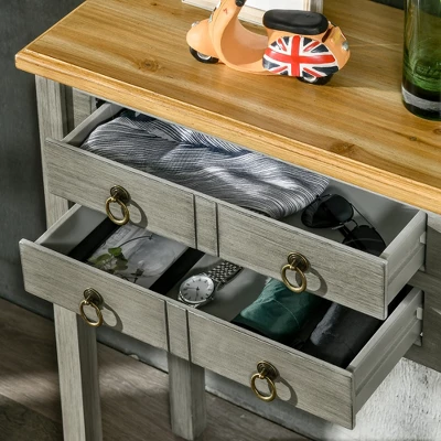 HOMCOM Vintage Console Table With 2 Drawers, Retro Entryway Table For Hallway, Living Room And Hallway, Gray 4 HOMCOM Vintage Console Table With 2 Drawers, Retro Entryway Table For Hallway, Living Room And Hallway, Gray - Image 4