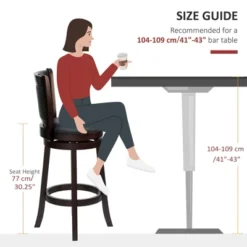 HOMCOM Classic Bar Stool Swivel Barstool With PU Leather Upholstered Mid-Back And Footrest, 30.25 Inch Seat Height, Black -Homcom GUEST d8187512 1797 4e13 9826 defc898ce94a