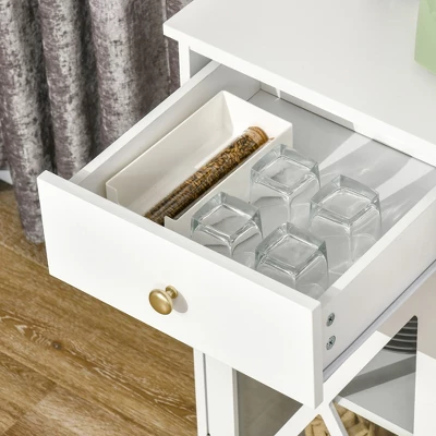 HOMCOM 45" Farmhouse Style Kitchen Sideboard, Serving Buffet Cabinet, Storage Cupboard With Glass Doors And 3 Drawers, White 5 HOMCOM 45" Farmhouse Style Kitchen Sideboard, Serving Buffet Cabinet, Storage Cupboard With Glass Doors And 3 Drawers, White - Image 5