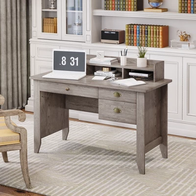HOMCOM Computer Table Writing Desk With Hutch 3 Drawers, Open Cabinets, Top Shelf, Wide Tabletop, Cable Management, Gray 1 HOMCOM Computer Table Writing Desk With Hutch 3 Drawers, Open Cabinets, Top Shelf, Wide Tabletop, Cable Management, Gray