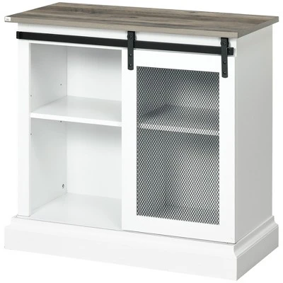 HOMCOM Farmhouse Kitchen Sideboard, Buffet Cabinet With Sliding Barn Door And Adjustable Shelves For Living Room 3 HOMCOM Farmhouse Kitchen Sideboard, Buffet Cabinet With Sliding Barn Door And Adjustable Shelves For Living Room - Image 3