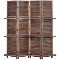 HOMCOM 4-Panel Folding Room Divider, 5.6 Ft Freestanding Paulownia Wood Privacy Screen Panel With Storage Shelves For Bedroom Or Office -Homcom GUEST da1d7207 b99b 4dde 8953 c80a55f0c6b2