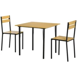 HOMCOM Industrial 3-Piece Dining Table Set, Square Kitchen Table With 2 Chairs For Dorms, Apartments, Studios, Bamboo Wood Grain -Homcom GUEST db8fa295 e901 4579 bbd7 86f310088c9f