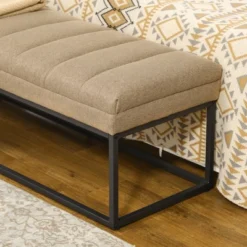 HOMCOM 47.25" End Of Bed Bench With Channel Tufted Design, Upholstered Ottoman Bench With Steel Legs For Bedroom, Entryway, Brown -Homcom GUEST dbd705a3 20d9 48d7 b01e 603b02fc2d82