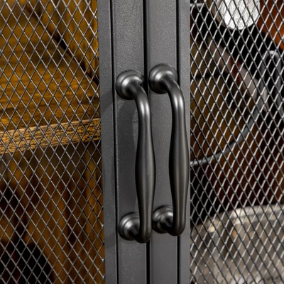 HOMCOM Industrial Wine Rack For 9 Bottles, Retro Liquor Cabinet With Glass Holders, Mesh Doors, And Storage Shelf For Home Bar, Dining Room, Brown 5 HOMCOM Industrial Wine Rack For 9 Bottles, Retro Liquor Cabinet With Glass Holders, Mesh Doors, And Storage Shelf For Home Bar, Dining Room, Brown - Image 5