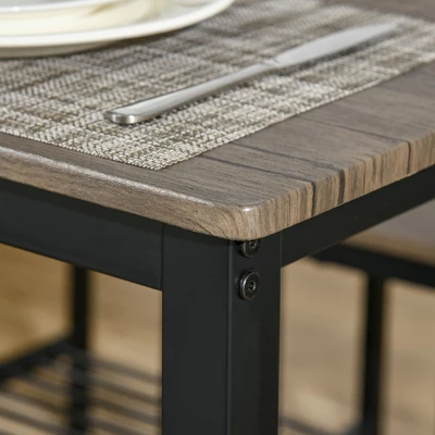 HOMCOM Industrial Dining Table Set, Kitchen Table And Chairs For 4, Dinner Table With Bench Set Metal Frame Storage Shelf, Dinette Set, Rustic Brown 4 HOMCOM Industrial Dining Table Set, Kitchen Table And Chairs For 4, Dinner Table With Bench Set Metal Frame Storage Shelf, Dinette Set, Rustic Brown - Image 4