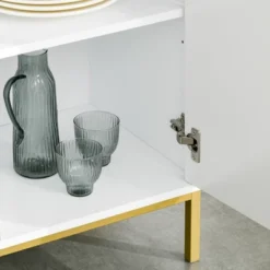 HOMCOM Modern 3 Door Accent Sideboard Storage Cabinet With Chevron Pattern And Adjustable Shelving, Natural Wood -Homcom GUEST de11f13c 46e5 4104 a2ef 27ed0d12ab92