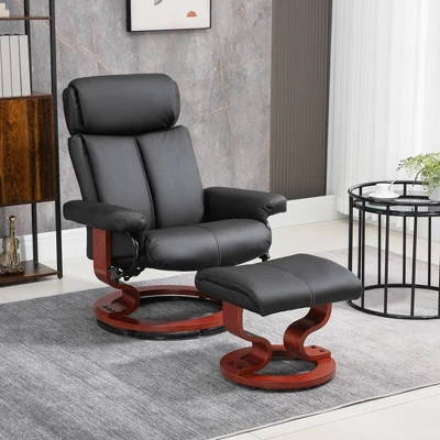 HOMCOM Recliner Chair With Ottoman, 360° Swivel Reclining Chair With Wood Base And Matching Footrest, Black 2 HOMCOM Recliner Chair With Ottoman, 360° Swivel Reclining Chair With Wood Base And Matching Footrest, Black - Image 2
