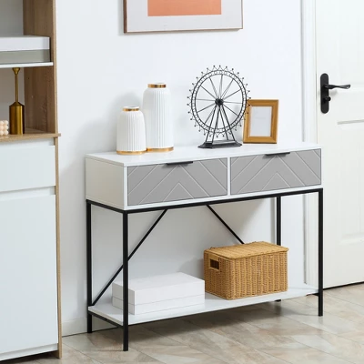 HOMCOM Modern Console Table With 2 Drawers And Open Shelf, Sofa Table For Entryway, Living Room And Hallway, White 2 HOMCOM Modern Console Table With 2 Drawers And Open Shelf, Sofa Table For Entryway, Living Room And Hallway, White - Image 2