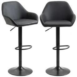 HOMCOM Adjustable Bar Stools Set Of 2, Swivel Barstools With Footrest And Back, PU Leather And Steel Round Base, For Kitchen Counter, Black -Homcom GUEST e05a150b d48d 4a22 a8b6 85d9309ea1fc