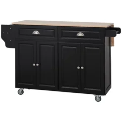 HOMCOM Rolling Kitchen Island On Wheels, Kitchen Cart With Solid Wood Drop Leaf Breakfast Bar, Storage Drawers, 4-Door Cabinets, Spice Rack, Black -Homcom GUEST e15dcd6c 7312 47a3 b1c9 4018689da8c7