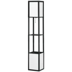 HOMCOM Modern Floor Lamp With Shelves & Dual Ambient Lighting, Tall Standing Lamp For Living Room, Bedroom, Fabric Lampshade, Black -Homcom GUEST e15fdd29 2908 4e2b a2a2 e756b0cfd9a2