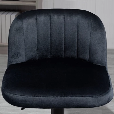 HOMCOM Adjustable Bar Stools Set Of 2, Velvet Counter Height Barstool, Upholstered Kitchen Stool With Swivel Seat, Steel Frame, Footrest For Kitchen Counter And Dining Room, Black 4 HOMCOM Adjustable Bar Stools Set Of 2, Velvet Counter Height Barstool, Upholstered Kitchen Stool With Swivel Seat, Steel Frame, Footrest For Kitchen Counter And Dining Room, Black - Image 4