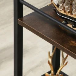 HOMCOM C Shaped End Table With Storage Shelves, Mobile Side Table With Wheels For Sofa Couch, Bed, Metal Frame, Rustic Brown -Homcom GUEST e2933634 d432 4af4 91d9 94de81c9f178