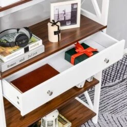 HOMCOM 4-Tier Shelving Bookcase Storage Cupboard With Pull Out Drawer, And Wooden Frame With X Bar Stability, White -Homcom GUEST e3286dee 1a2f 4a12 bee7 9418aa8c67d9