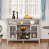HOMCOM Retro Style Storage Sideboard Buffet With 3 Open Compartments, 2 Framed Glass Door Cabinets And Anti-Topple
