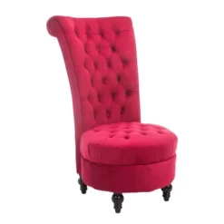 HOMCOM High Back Accent Chair, Upholstered Armless Chair, Retro Button-Tufted Royal Design With Thick Padding And Rubberwood Leg, Crimson Red -Homcom GUEST e60646c7 b0fe 4c39 a9ec ad6fe24d80e5