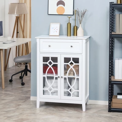 HOMCOM Kitchen Cabinet, Storage Cabinet, Sideboard Floor Accent Cabinet W/ 2 Glass Doors, Drawer, Adjustable Shelves For Living Room Entryway, White 1 HOMCOM Kitchen Cabinet, Storage Cabinet, Sideboard Floor Accent Cabinet W/ 2 Glass Doors, Drawer, Adjustable Shelves For Living Room Entryway, White