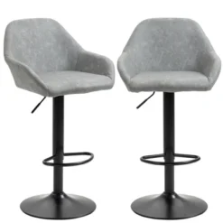 HOMCOM Adjustable Bar Stools Set Of 2, Swivel Barstools With Footrest And Back, PU Leather And Steel Round Base, For Kitchen Counter, Gray -Homcom GUEST e9cd50e3 41cf 44f1 9931 1dc943592dfb