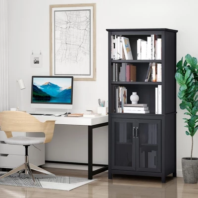 HOMCOM 71" Bookcase Storage Hutch Cabinet With Adjustable Shelves And Glass Doors For Home Office, Kitchen, Living Room 1 HOMCOM 71" Bookcase Storage Hutch Cabinet With Adjustable Shelves And Glass Doors For Home Office, Kitchen, Living Room
