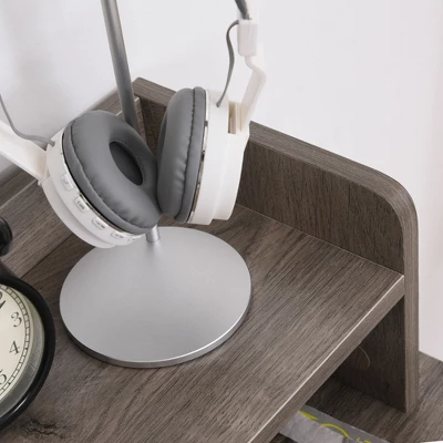 HOMCOM Computer Table Writing Desk With Hutch 3 Drawers, Open Cabinets, Top Shelf, Wide Tabletop, Cable Management, Gray 4 HOMCOM Computer Table Writing Desk With Hutch 3 Drawers, Open Cabinets, Top Shelf, Wide Tabletop, Cable Management, Gray - Image 4