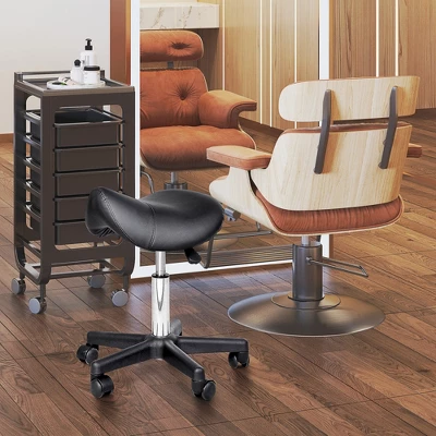 HOMCOM Rolling Saddle Stool, Swivel Salon Chair, Ergonomic Faux Leather Stool, Adjustable Height With Wheels For Spa, Salon, Massage, Office, Black 2 HOMCOM Rolling Saddle Stool, Swivel Salon Chair, Ergonomic Faux Leather Stool, Adjustable Height With Wheels For Spa, Salon, Massage, Office, Black - Image 2
