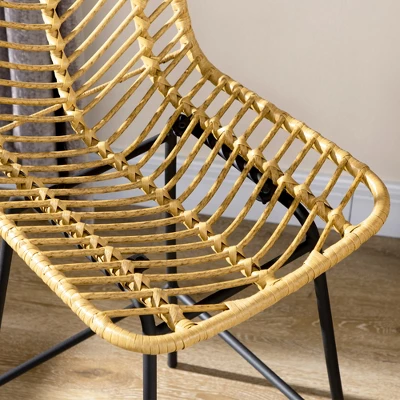 HOMCOM Modern Rattan Bar Stools Set Of 4, Breathable Steel-Base Wicker Counter Height Barstools For Kitchen Counter, Yellow 4 HOMCOM Modern Rattan Bar Stools Set Of 4, Breathable Steel-Base Wicker Counter Height Barstools For Kitchen Counter, Yellow - Image 4