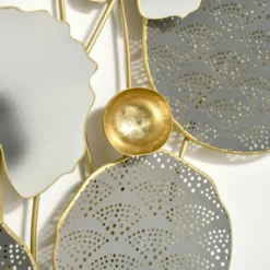 HOMCOM 3D Metal Wall Art Set Of 2 Modern Lotus Leaves Hanging Wall Sculpture Home Decor For Living Room Bedroom Kitchen 20"x32"x2, Gray And Gold -Homcom GUEST ef64ebad 65b5 473a a35d 51596bc5e6a8