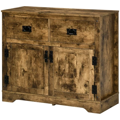 HOMCOM Rustic Storage Cabinet Sideboard With 2 Drawers And 2 Cupboard, Distressed Brown 3 HOMCOM Rustic Storage Cabinet Sideboard With 2 Drawers And 2 Cupboard, Distressed Brown - Image 3