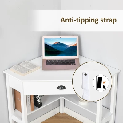 HOMCOM Corner Desk, Triangle Computer Desk With Drawer And Storage Shelves For Small Spaces, Home Office Workstation For Living Room, Or Bedroom 4 HOMCOM Corner Desk, Triangle Computer Desk With Drawer And Storage Shelves For Small Spaces, Home Office Workstation For Living Room, Or Bedroom - Image 4