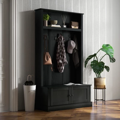 HOMCOM Hall Tree With Bench And Shoe Storage, Entryway Bench With Coat Rack, Mudroom Bench With Storage And Hooks For Hallway 2 HOMCOM Hall Tree With Bench And Shoe Storage, Entryway Bench With Coat Rack, Mudroom Bench With Storage And Hooks For Hallway - Image 2