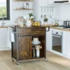 HOMCOM Rustic Farmhouse Kitchen Cart, Rolling Storage Island With Adjustable Shelf, Two Drawers, Sliding Barn Door Cabinet And Towel Rack