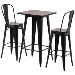 HOMCOM 3 Piece Industrial Dining Table Set, Counter Height Bar Table & Chairs Set With Footrests For Bistro, Pub -Homcom GUEST f0c1505e c234 4a78 8d8b 6877f4c4a1e0