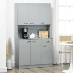 HOMCOM 71" Freestanding Buffet With Hutch, Kitchen Pantry, Cupboard With 6 Doors, 3 Adjustable Shelves, And 1 Drawer