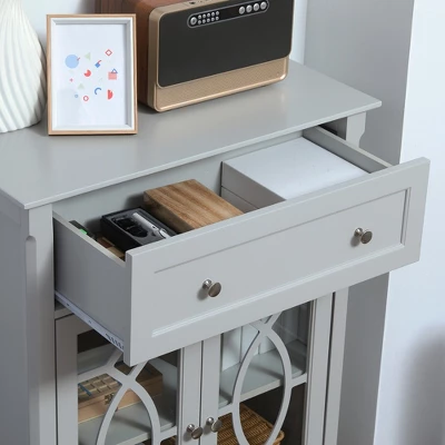 HOMCOM Kitchen Cabinet, Storage Cabinet, Sideboard Floor Accent Cabinet W/ 2 Glass Doors, Drawer, Adjustable Shelves For Living Room Entryway, Gray 4 HOMCOM Kitchen Cabinet, Storage Cabinet, Sideboard Floor Accent Cabinet W/ 2 Glass Doors, Drawer, Adjustable Shelves For Living Room Entryway, Gray - Image 4