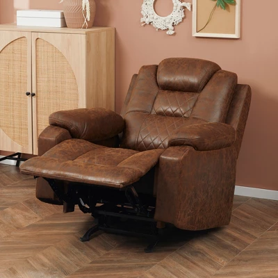 HOMCOM Overstuffed Manual Recliner Chair With Thick Sponge Padded Headrest And Armrest, And Rocking Function, Brown 1 HOMCOM Overstuffed Manual Recliner Chair With Thick Sponge Padded Headrest And Armrest, And Rocking Function, Brown