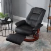 HOMCOM Faux Leather Manual Recliner, Adjustable Swivel Lounge Chair With Footrest, Armrest And Wrapped Wood Base For Living Room