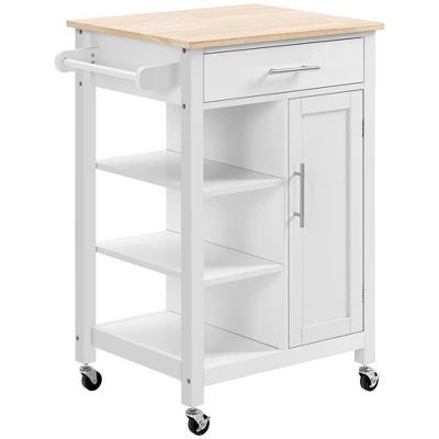 HOMCOM Compact Kitchen Island Cart On Wheels, Rolling Utility Trolley Cart With Storage Shelf & Drawer For Dining Room 6 HOMCOM Compact Kitchen Island Cart On Wheels, Rolling Utility Trolley Cart With Storage Shelf & Drawer For Dining Room - Image 6