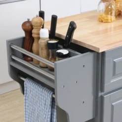 HOMCOM Rolling Kitchen Island On Wheels Utility Cart With Drop-Leaf And Rubber Wood Countertop, Storage Drawers, Door Cabinets, Dark Gray -Homcom GUEST f600648f 5e46 4305 a73a 1411a2483f76