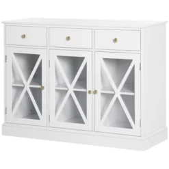 HOMCOM 45" Farmhouse Style Kitchen Sideboard, Serving Buffet Cabinet, Storage Cupboard With Glass Doors And 3 Drawers, White 7 HOMCOM 45" Farmhouse Style Kitchen Sideboard, Serving Buffet Cabinet, Storage Cupboard With Glass Doors And 3 Drawers, White -Homcom GUEST f6116e70 a051 41e8 9620 be03f93ca455