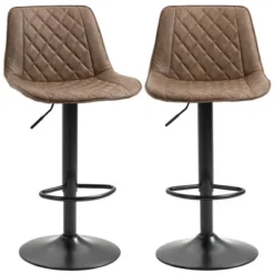 HOMCOM Adjustable Bar Stools Set Of 2, Counter Height Barstools With Swivel Seat Round Steel Base, And Footrest, ‎Dark Brown -Homcom GUEST f67f9c6c e445 408b a9e3 184dfb5c5546