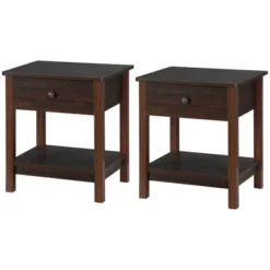 HOMCOM End Table With Drawer, Side Table With Top And Bottom Shelf For Small Spaces, Set Of 2, Dark Brown -Homcom GUEST f699220f 77bd 4cb5 9a61 eeac666a9249
