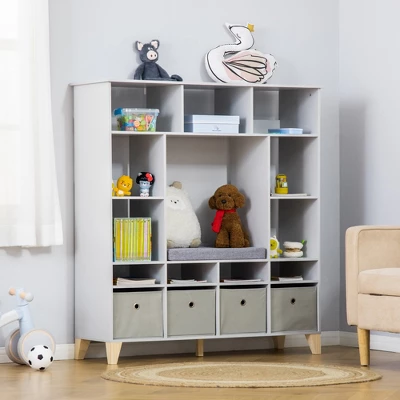 HOMCOM 47" Kids Reading Nook Organizer, Freestanding 15-Cubby Bookcase Storage Cabinet With Cushioned Seat For Toys, Books, Clothes 1 HOMCOM 47" Kids Reading Nook Organizer, Freestanding 15-Cubby Bookcase Storage Cabinet With Cushioned Seat For Toys, Books, Clothes