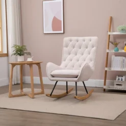 HomCom Mid-Century Tufted Wingback Fabric Rocking Chair -Homcom GUEST f7cd83d6 3cd2 4208 8486 e5d20919c00d