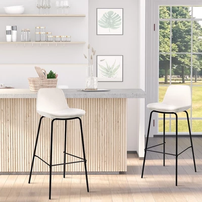 HOMCOM 29.5" Bar Stools Set Of 2, Upholstered Extra Tall Barstools, Armless Bar Chairs With Back, Steel Legs, Cream White 2 HOMCOM 29.5" Bar Stools Set Of 2, Upholstered Extra Tall Barstools, Armless Bar Chairs With Back, Steel Legs, Cream White - Image 2